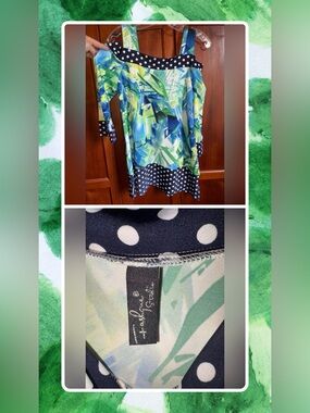Fashion Nova Vibrant Blue and Green Blouse with‎ Polka Dots #1453